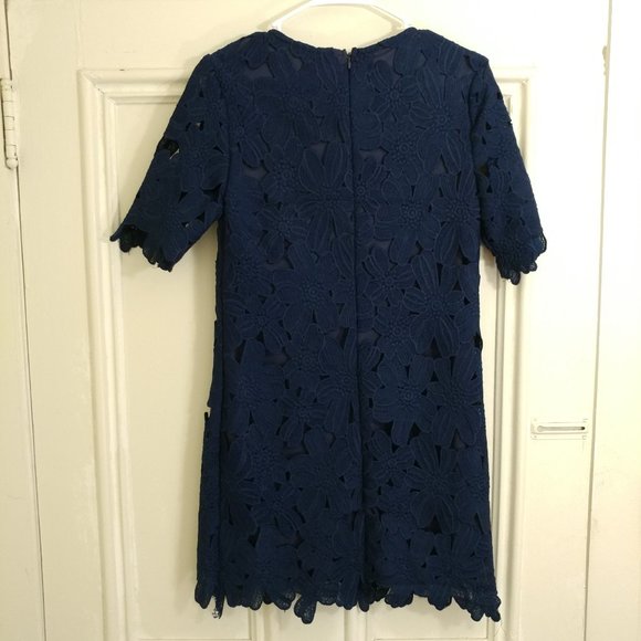 Navy Lace Pattern Shift Dress | Size S - Picture 2 of 3